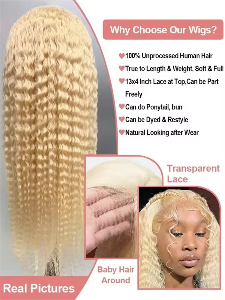 613 Honey Blonde Deep Wave Wig – 13x6/13x4 HD Lace, 220% Human Hair