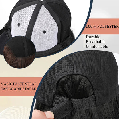 Baseball Cap Wig – 10” Short Straight Synthetic Hair, Heat Resistant