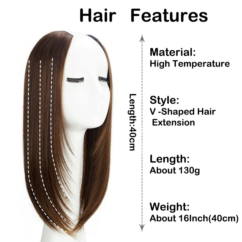 18” V-Shaped Layered Clip-In Wig – Long Straight Synthetic Hair