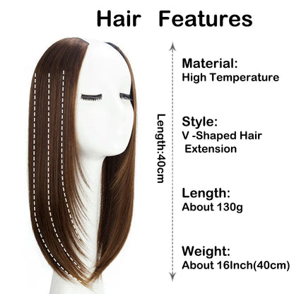 18” V-Shaped Layered Clip-In Wig – Long Straight Synthetic Hair