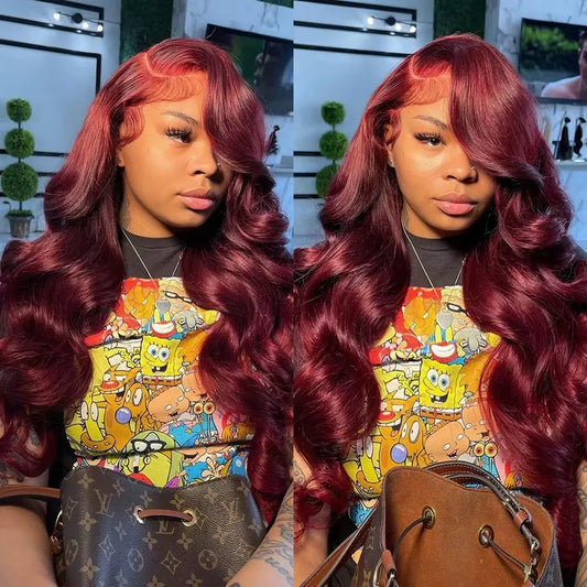 250% Density Burgundy Red Body Wave Wig – 13x4/13x6 HD Lace, Human Hair