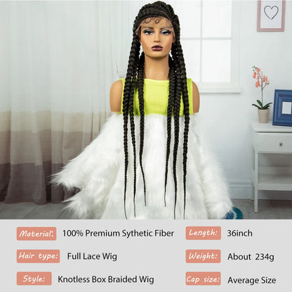 36” Cornrow Braided Full Lace Wig – Synthetic with Baby Hair