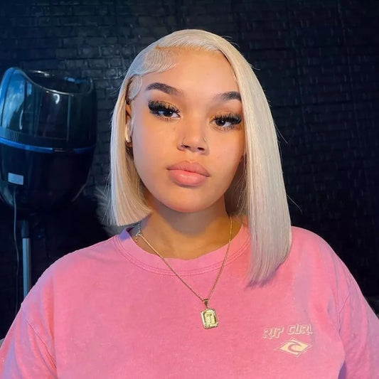 613 Blonde Short Bob Wig – 13x4 Lace, Remy Human Hair