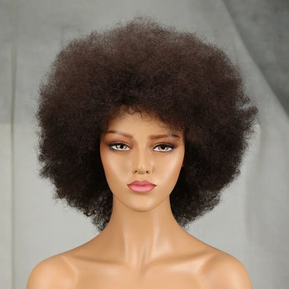 QVR Short Afro Kinky Curly Wig with Bangs – 180% Human Hair