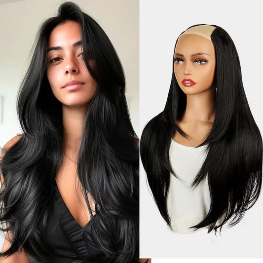 WIGSIN 22” V-Shaped Clip-In Wig – Long Straight Synthetic Black & Blonde Hair