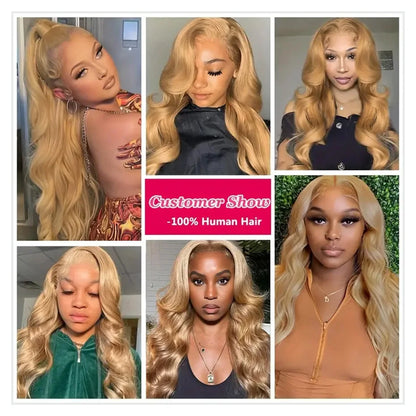 Honey Blonde Body Wave Wig – 13x6 HD Lace, Pre-Plucked Human Hair