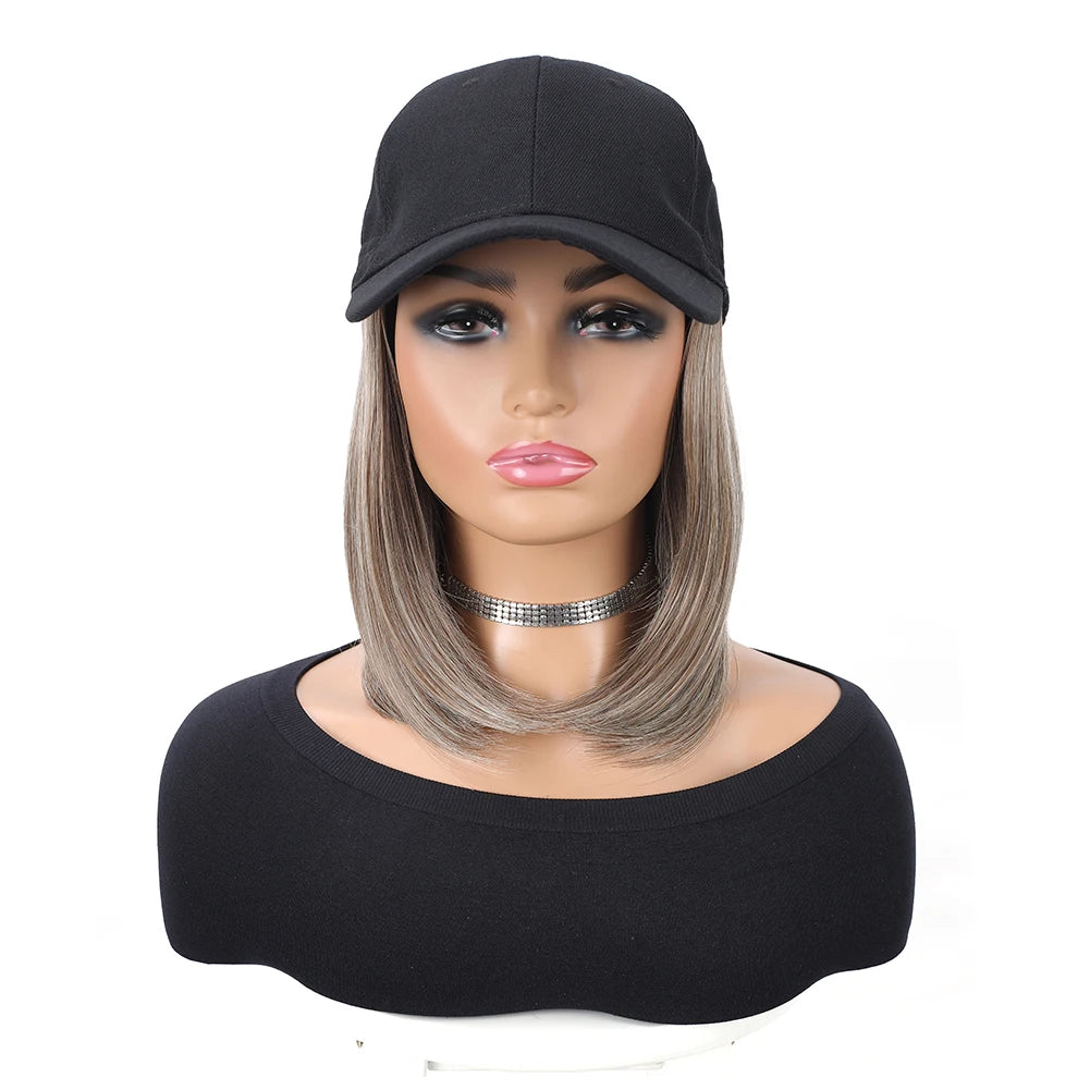 Baseball Cap Wig – 10” Short Straight Synthetic Hair, Heat Resistant
