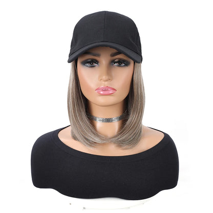 Baseball Cap Wig – 10” Short Straight Synthetic Hair, Heat Resistant