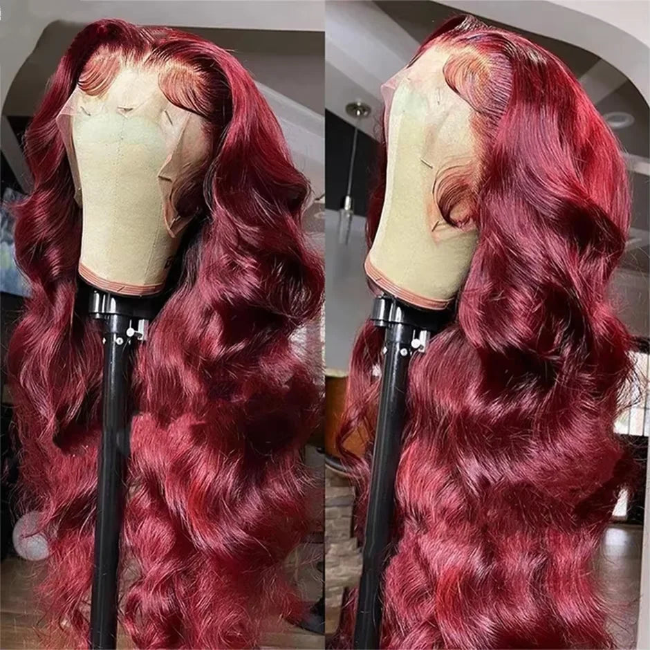 250% Density Burgundy Red Body Wave Wig – 13x4/13x6 HD Lace, Human Hair