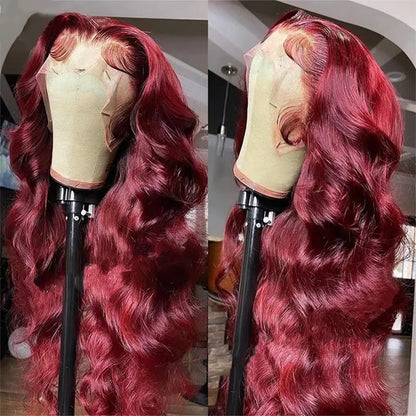 250% Density Burgundy Red Body Wave Wig – 13x4/13x6 HD Lace, Human Hair