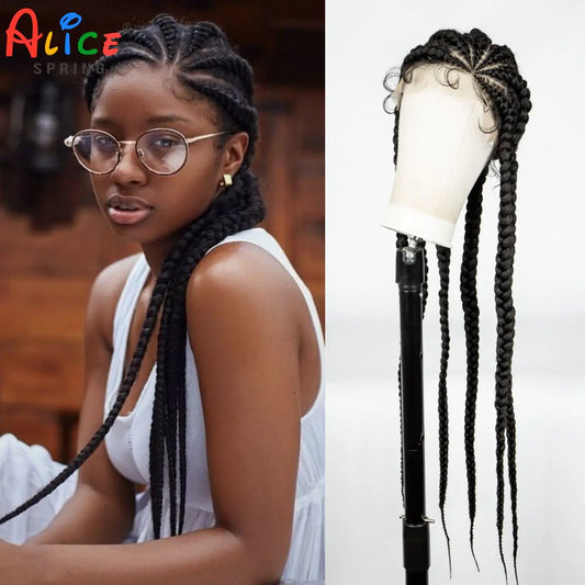 36” Cornrow Braided Full Lace Wig – Synthetic with Baby Hair