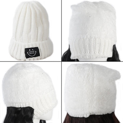 Fashionable Knitted Hat Wig – Long Curly Synthetic Hair for Women