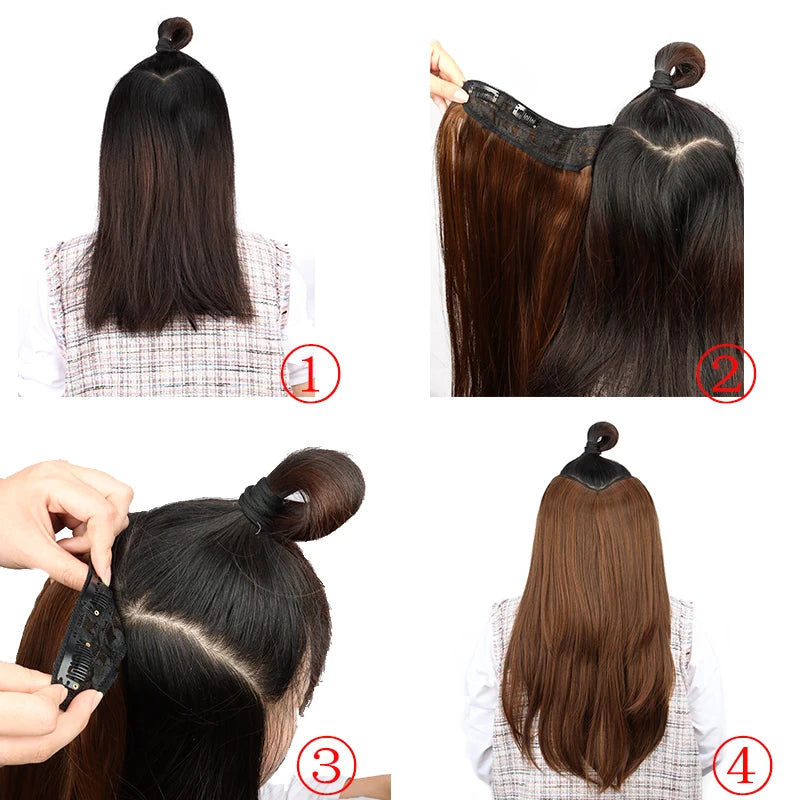 WIGSIN 22” V-Shaped Clip-In Wig – Long Straight Synthetic Black & Blonde Hair