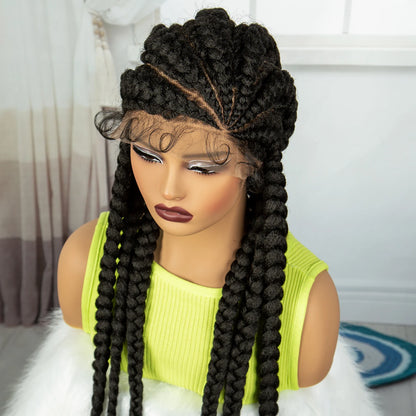 36” Cornrow Braided Full Lace Wig – Synthetic with Baby Hair