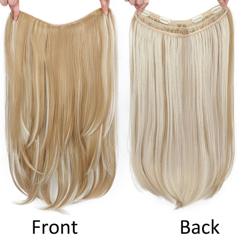 WIGSIN 22” V-Shaped Clip-In Wig – Long Straight Synthetic Black & Blonde Hair