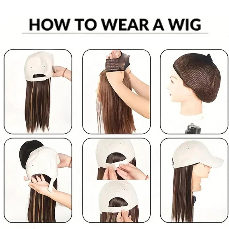 Black Duck Tongue Sponge Hat Wig – Long Straight Synthetic Hair