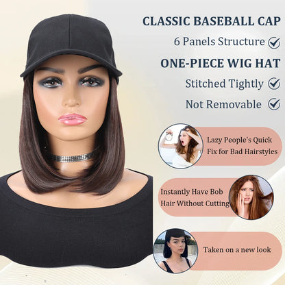 Baseball Cap Wig – 10” Short Straight Synthetic Hair, Heat Resistant