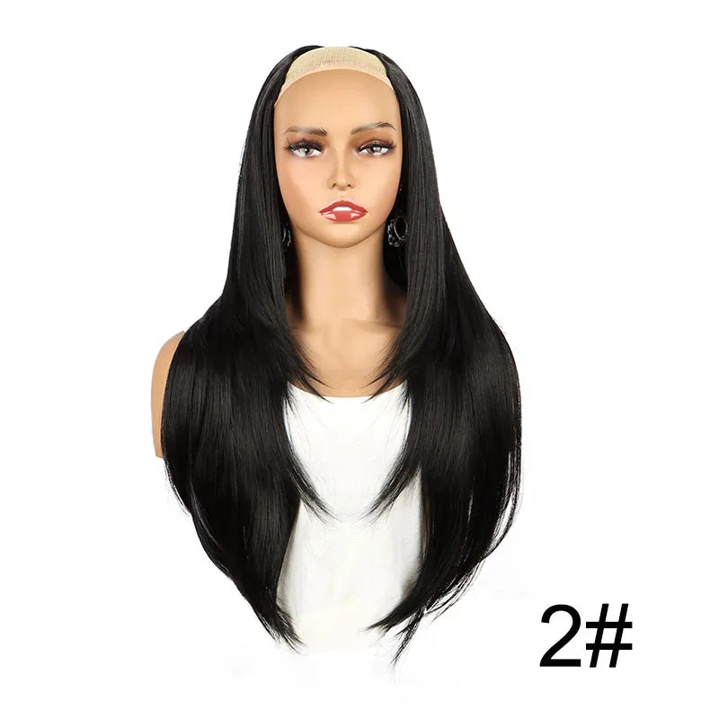 WIGSIN 22” V-Shaped Layered Clip-In Wig – Long Straight Synthetic Hair