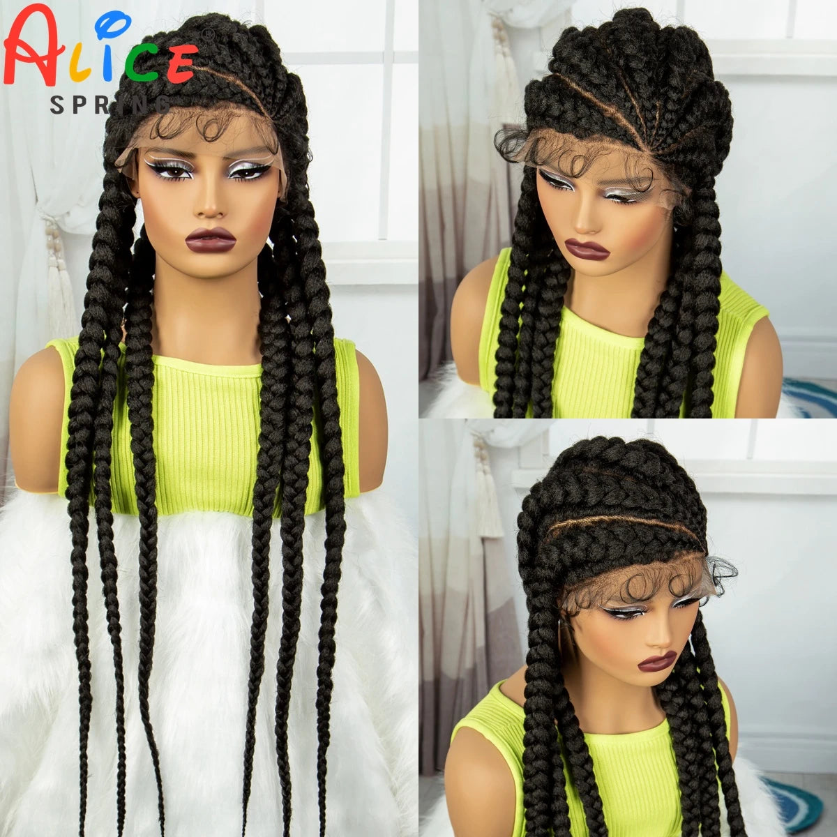 36” Cornrow Braided Full Lace Wig – Synthetic with Baby Hair