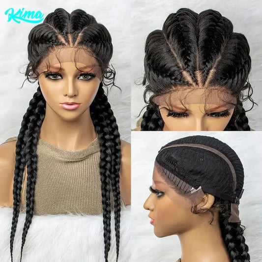 26” Synthetic Dutch Twin Cornrows Wig – Lace Front with Baby Hair