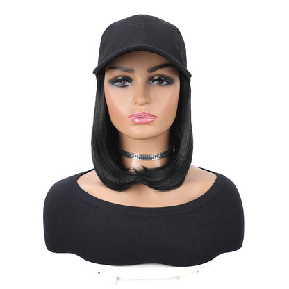 Baseball Cap Wig – 10” Short Straight Synthetic Hair, Heat Resistant