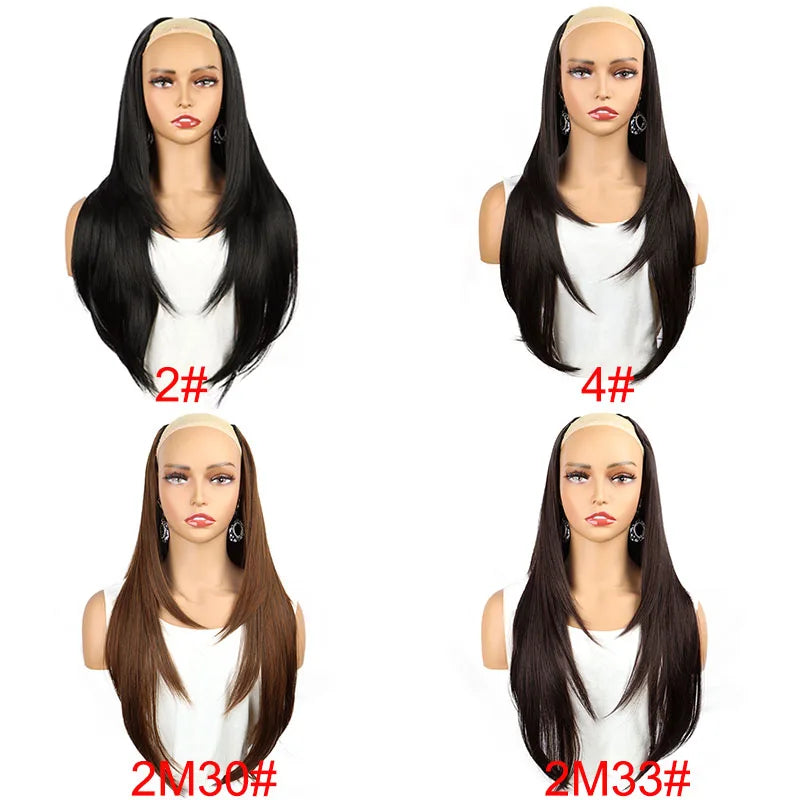 WIGSIN 22” V-Shaped Layered Clip-In Wig – Long Straight Synthetic Hair