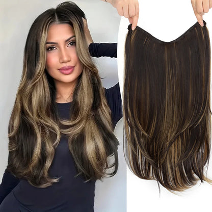 WIGSIN 22” V-Shaped Clip-In Wig – Long Straight Synthetic Black & Blonde Hair