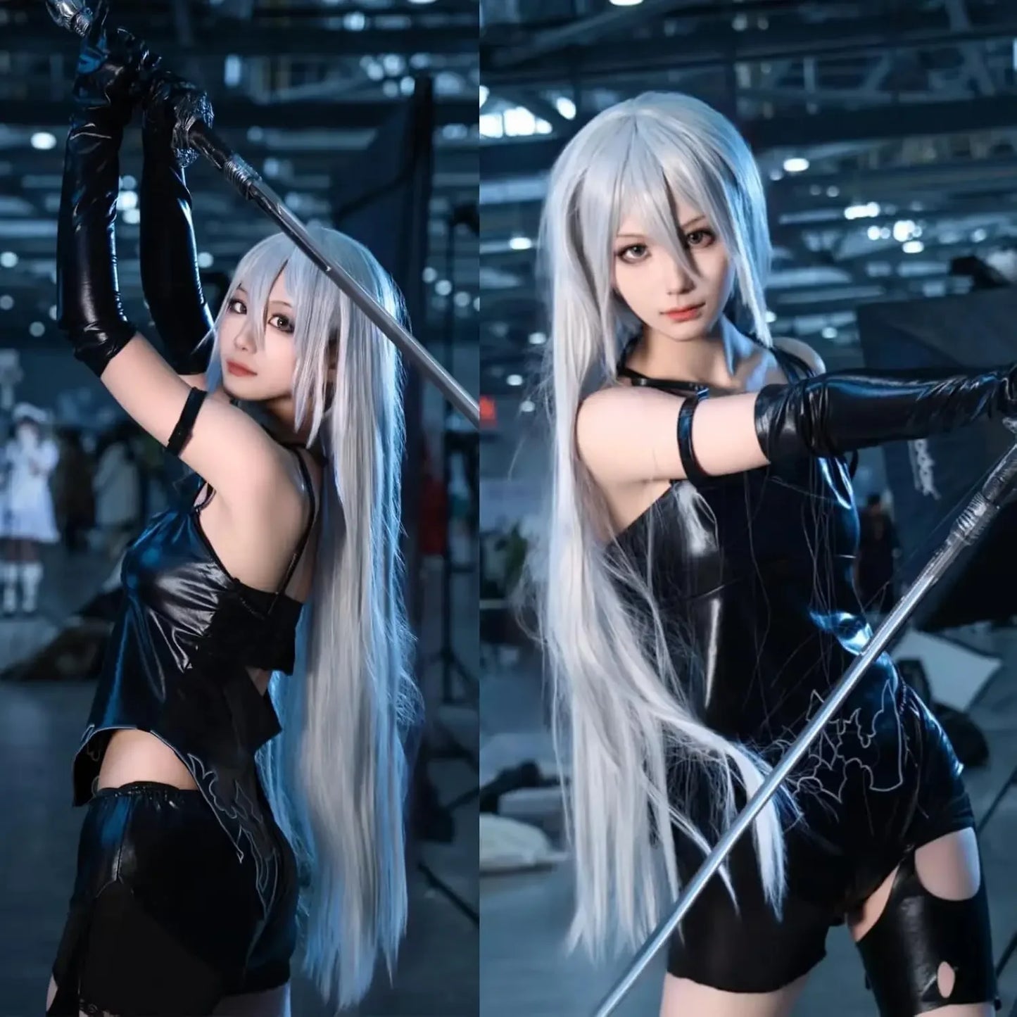 Silver White Long Synthetic Wig – Anime Cosplay with Bangs