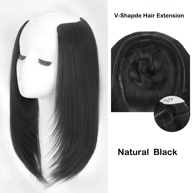 18” V-Shaped Layered Clip-In Wig – Long Straight Synthetic Hair