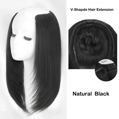 18” V-Shaped Layered Clip-In Wig – Long Straight Synthetic Hair