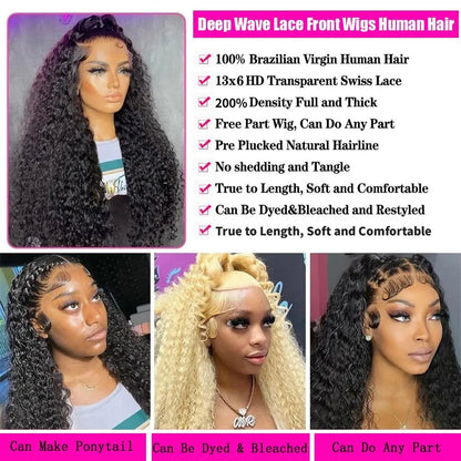 28” Deep Wave Wig – 13x6 HD Lace, 250% Human Hair, Pre-Plucked