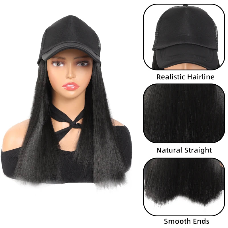 Black Duck Tongue Sponge Hat Wig – Long Straight Synthetic Hair