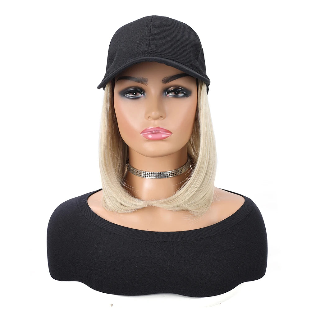 Baseball Cap Wig – 10” Short Straight Synthetic Hair, Heat Resistant