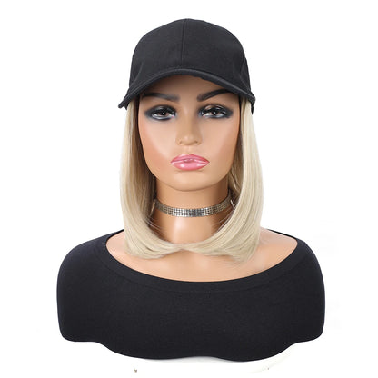 Baseball Cap Wig – 10” Short Straight Synthetic Hair, Heat Resistant