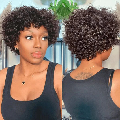 Pixie Short Afro Curly Bob Wig – Brazilian Remy Hair