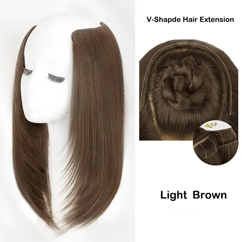 18” V-Shaped Layered Clip-In Wig – Long Straight Synthetic Hair