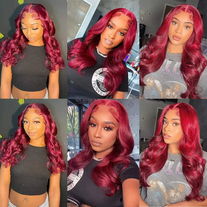 250% Density Burgundy Red Body Wave Wig – 13x4/13x6 HD Lace, Human Hair