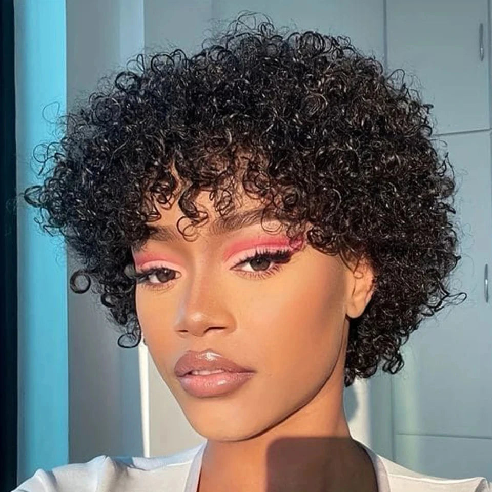 Pixie Short Afro Curly Bob Wig – Brazilian Remy Hair