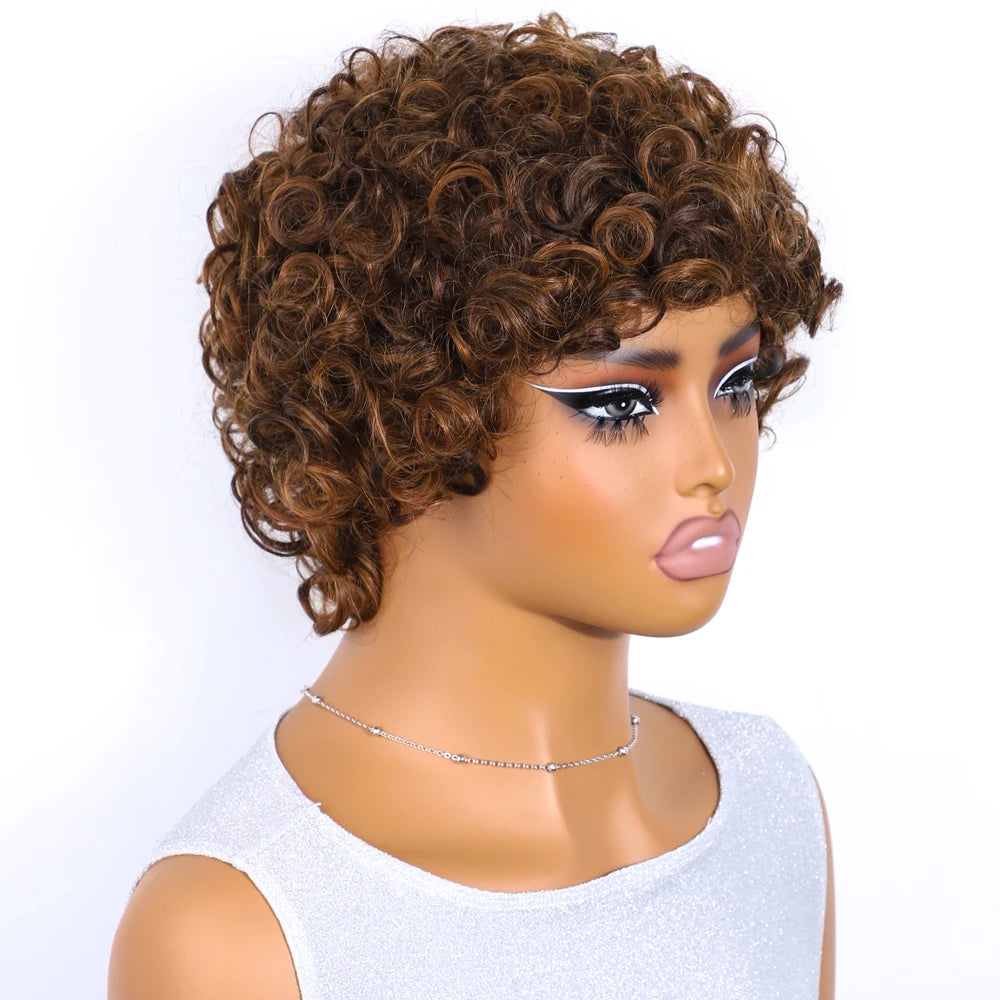 Pixie Short Afro Curly Bob Wig – Brazilian Remy Hair