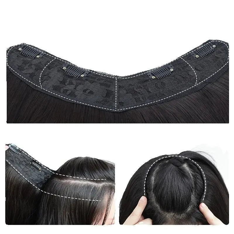 18” V-Shaped Layered Clip-In Wig – Long Straight Synthetic Hair