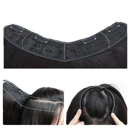 18” V-Shaped Layered Clip-In Wig – Long Straight Synthetic Hair