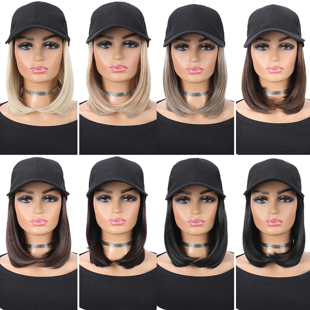 Baseball Cap Wig – 10” Short Straight Synthetic Hair, Heat Resistant