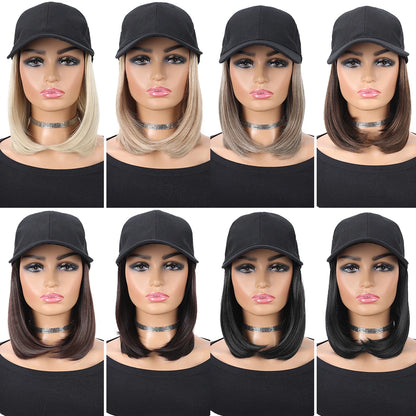 Baseball Cap Wig – 10” Short Straight Synthetic Hair, Heat Resistant