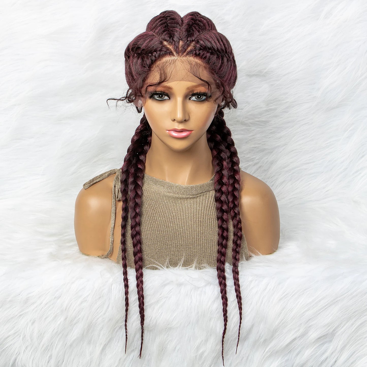 26” Synthetic Dutch Twin Cornrows Wig – Lace Front with Baby Hair