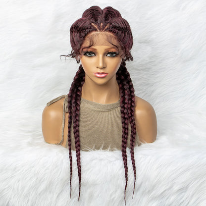 26” Synthetic Dutch Twin Cornrows Wig – Lace Front with Baby Hair