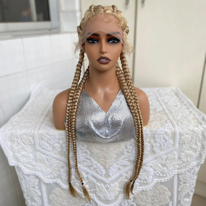 32” Synthetic 4-Twist Cornrow Braided Wig – Lace Front with Baby Hair