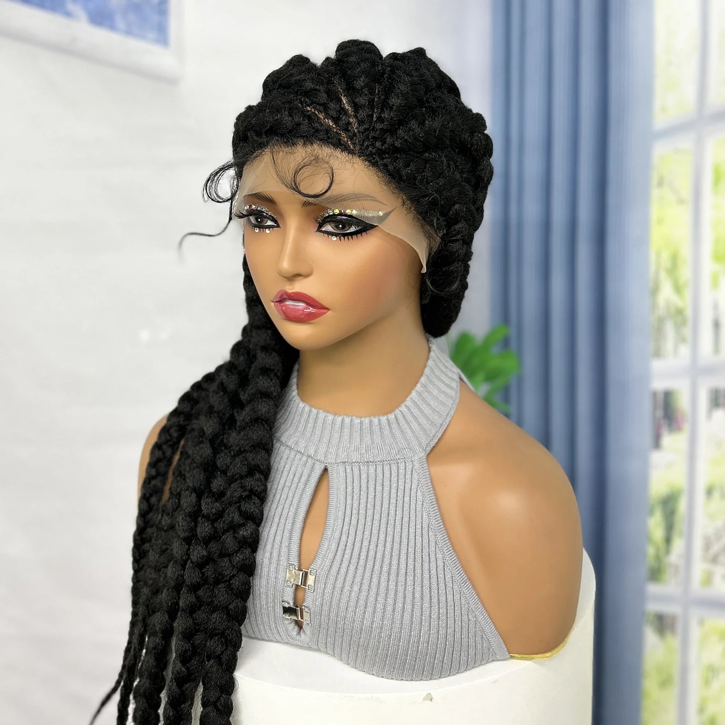 36” Cornrow Braided Full Lace Wig – Synthetic with Baby Hair