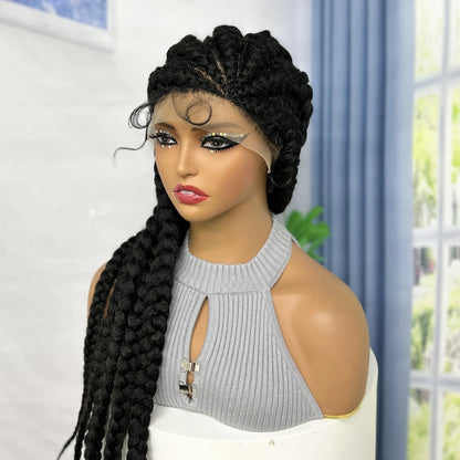 36” Cornrow Braided Full Lace Wig – Synthetic with Baby Hair