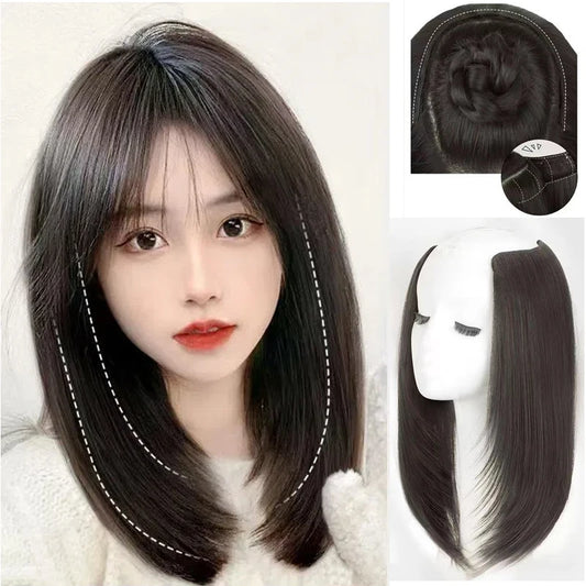 18” V-Shaped Layered Clip-In Wig – Long Straight Synthetic Hair