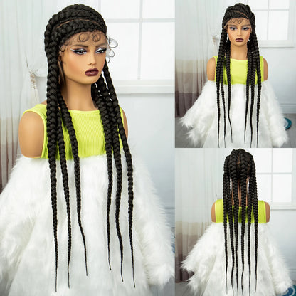 36” Cornrow Braided Full Lace Wig – Synthetic with Baby Hair